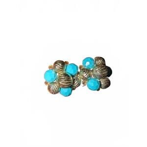 Vintage Trifari Clip-On Earrings with Turquoise and Gold-Toned Beads